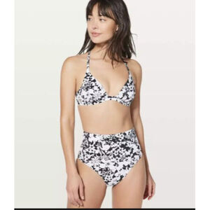 LULULEMON Deep Sea Hight Waisted Bikini Bottom Sz 4 Efflorescent White/Black EUC